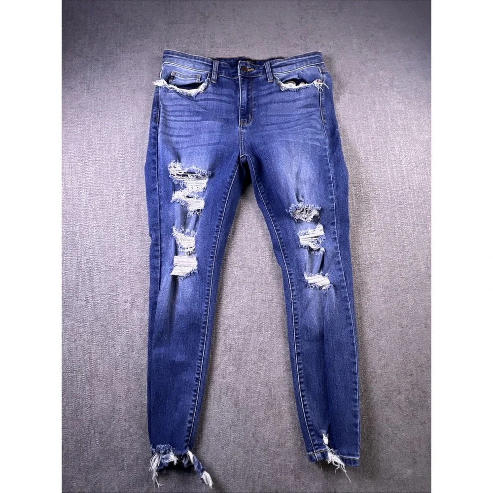 Judy Blue Jeans Women‎ 11 Blue Distressed Skinny Fit Boho City Preppy